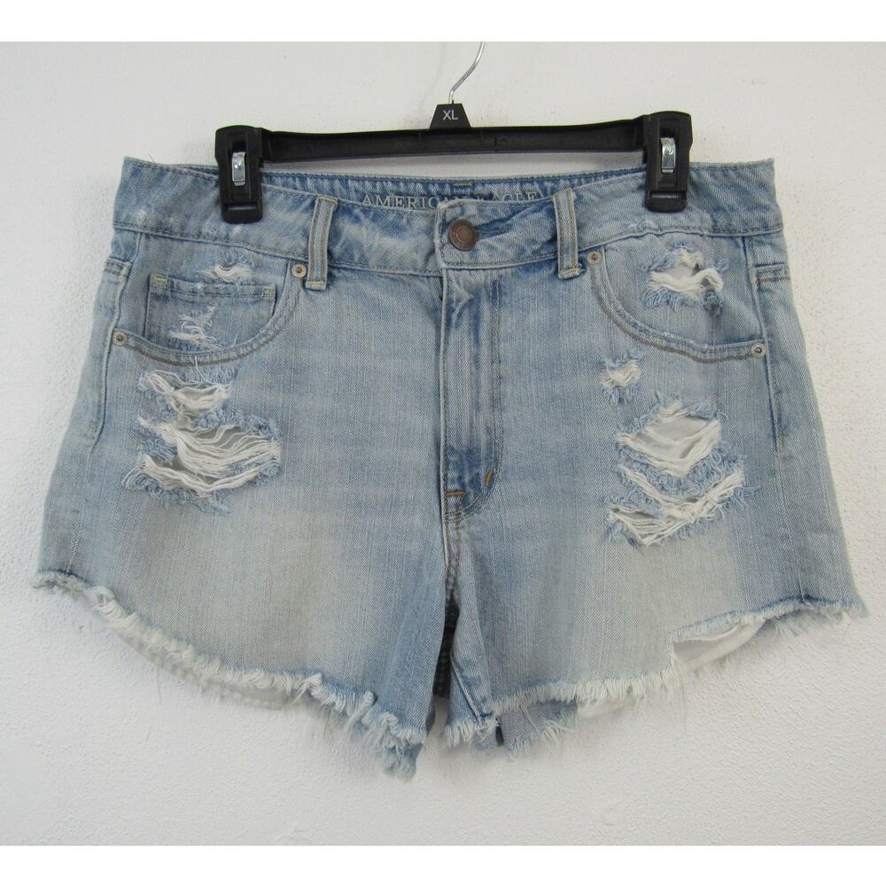 American Eagle Size 12 Light Blue Distressed 3" Inseam Denim Jeans Shorts
